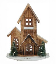 LED-Deko-Haus Weihnachtsdeko mit Beleuchtung Batteriebetrieben Holz H 27 cm