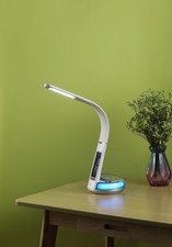 LED Schreibtischlampe Leder Optik mit drahtloser QI-Ladestation Touch dimmbar