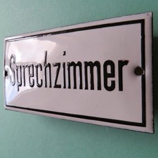 SPRECHZIMMER = Antikes Emailschild um 1925 MAKELLOS Arzt Anwalt Büro ZUCKERGUSS