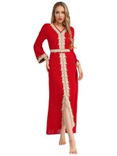 DE iEFiEL Damen Muslimisches Abendkleid Kirche Arabisch Dubai Kleid Elegant Robe