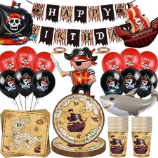 Piraten Geburtstag Deko Set Partyzubehör 80 Teile, Kinder Feier, Schiff, Skel...