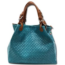 Florence Tasche geprägtes Flechtmuster türkis braun Leder Handtasche OTF164T