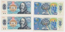 2 x 20 Kronen Banknoten