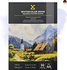 Premium Aquarellblock 300g/m² I 30 Seiten I Archivierbare Qualität I Perfekte V
