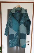 Kooi Mantel Lammwolle Petrol Blau Jacquard Gr M 40