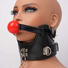 Halsband Mit Mundknebel Ball Bondage Silikon Halskorsett PU-Leder BDSM Mouth Gag