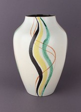 Große Bay Keramik Vase mit polychromer Bemalung 576-30 1970er Jahre