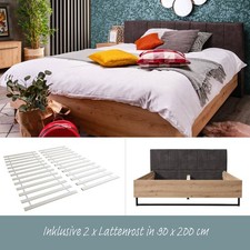 Holzbett 180x200 Massiv Doppelbett Polsterbett Lattenrost Bett Grau Homestyle4u