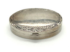 Antik Pillendose Sterling Silber Dose 925er Silber oval geformt leicht verziert