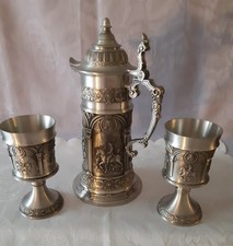 Zinnkrug, Dürer, Höhe 26 cm,  D=12 cm + 2 passende Becher je 12,5 cm hoch