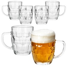 6x Dublin Bierkrug 400ml mit Relief & Henkel Bierhumpen klar 0,4L aus Glas