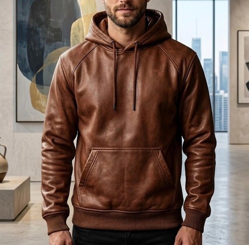 Herren echt leder hoodie braun - herren,