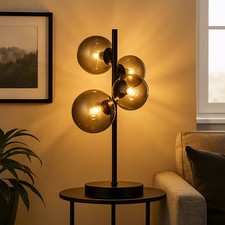 Tischleuchte Tischlampe Leselampe Glas Kugel rauch Schlafzimmerlampe H 48 cm