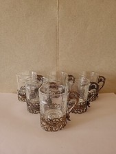 Sechs Schnapsglas Becher Mit Versilberter Halterung Und Griff