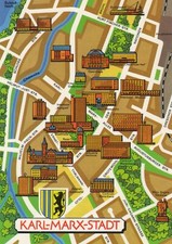 116/305 AK KARL-MARX-STADT (CHEMNITZ) - STRAßENPLAN MIT MARKANTEN GEBÄUDEN  1983