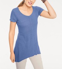 Mode von Heine Damen Longshirt Oberteil Rundhals Kurzarm 100% Seide Blau Neu