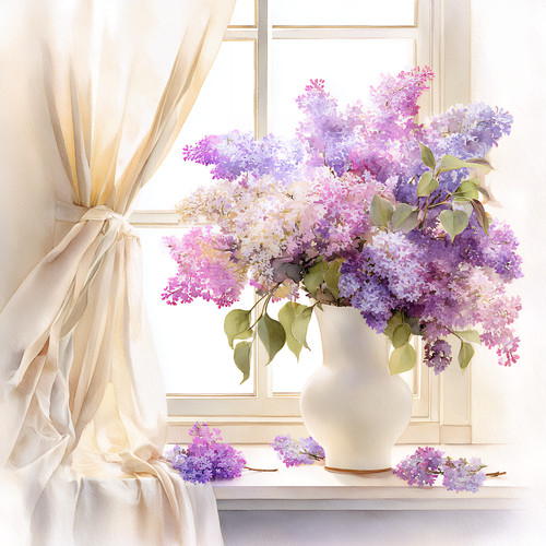 Wandbild fenster blumen - wandbild, vase
