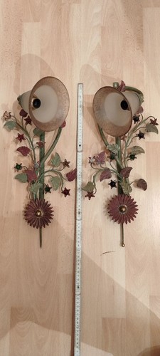 Vintage wandlampen metall - 2x,