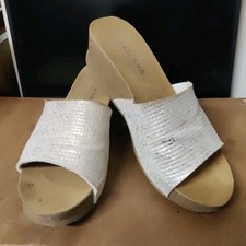 Lascana Pantolette Mule, Sandale Keilabsatz Beige-Silber Größe 41, 2 x getragen 