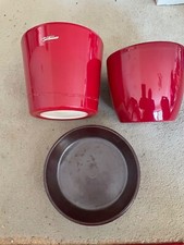 2 x Blumen-Topf rund Keramik Übertopf Rot und Untertopf Braun seebauer