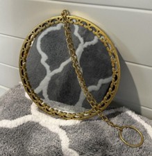 Runder Hängespiegel 25x25 cm Vintage Gold Metallrahmen mit Kette Wanddeko