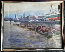 Otto Lämmerhirt (1867-1935) Aquarell gerahmt 30x24 cm, vermutl. Rostocker Hafen
