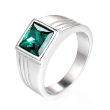 EDELSTAHL Siegelring - silberfarben - Grüner Stein - Herren Damen Unisex Ring
