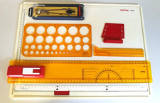Zeichenplatte Reissbrett  ROTRING RAPID Zirkel Lineal Schablonen Schriftschabl.