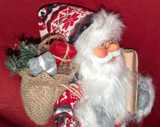 Weihnachtsmann aus Stoff mit Glocke, Sack und Geschenk, VINTAGE, 40 cm hoch, TOP