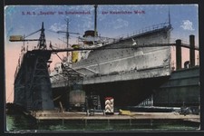 AK S.M.S. Seydlitz im Schwimmdock der kaiserl. Werft 1917 