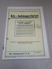 KFZ Brief Kraftfahrzeugbrief Anhängerbrief DDR Einachs Rungen Anhänger EZ 1977