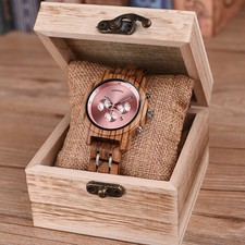 Holzuhr Frauen Damen Holz Armbanduhr Luxusuhr Damenuhr Chronograph Holzbox Neu