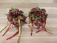 2 Kerzenring für Stabkerzen rote Trauben / Rosen Kunstblumen künstliche Blumen