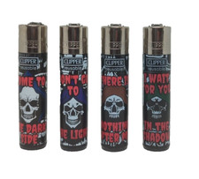 4x Clipper Death Text, Feuerzeug Reibradfeuerzeuge Neuheit Totenkopf Skull