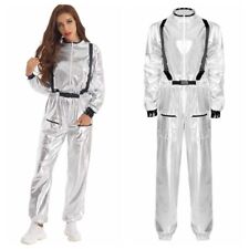 DE iEFiEL Damen Astronaut Kostüm Einteiler Overall Glänzend Raumanzug Karneval