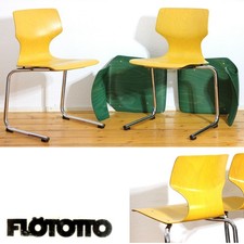 2 Stühle gelb Flötotto Pagholz Pagwood  Vitra Thonet Colani 60er Ass Reformstuhl