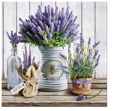 20 Servietten Lavender in Bucket Lavendel Topf Blumen Landhaus lila 33x33cm