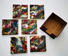 6 alte Untersetzer Fliesen in Box ca. 8,6cm x 8,6cm Fliese Ca. 7,4cm x 7,4cm 