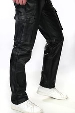 Herren Lederhose "Cargo ", schwarz, echt Leder, Rind Nappa Leder BW Hose