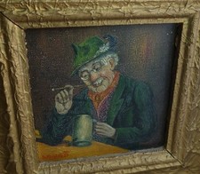 altes Ölbild Mann mit Bierkrug sign. R. Feistel 1957