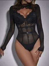 Body Bodysuit Einteiler Transparent Dessous Bustier Netz Netzstoff Spitze Langar