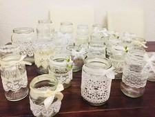 Vintage hochzeit Deko Set 25teilig Shabby Spitze Perlen Vasen Teelichthalter