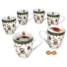 Friend 6x Kaffeebecher Weihnachten 480 ml Porzellan Tassen mit Teddybär 