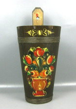 altes Holzgefäß Butterfass Zuber Schirmständer Holz Bauernmalerei 56cm Vintage