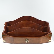 Vintage maritimer Briefhalter aus Teakholz mit Anker, Schreibtisch Organizer