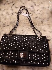 Damen Handtasche*Überschlagtasche mit Glassteinchen und Kette*schwarz*neu*