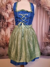 Outfit Mode Trachten blau/grün Dirndl Kleid mit Schürze UK 8 Oktoberfest