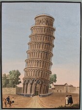 Campaniel di Pisa, Umrissradierung, Gouache, um 1820