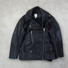 H&M Kunstlederjacke Damen Extra Small Oversized passt UK 8-10 schwarz Reißverschluss