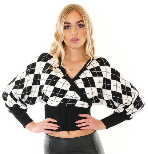 Sexy black white pullover - black-white,